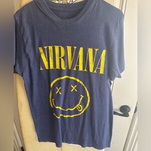 NIRVANA Navy Tee with Yellow Smiley Logo